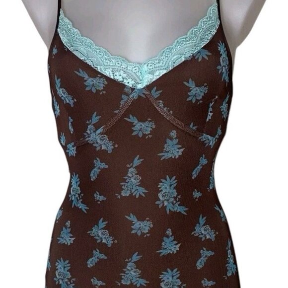 Vintage 90s Y2K Rue21 Brown Floral Lace Slip Dress Sz Medium - Picture 1 of 8